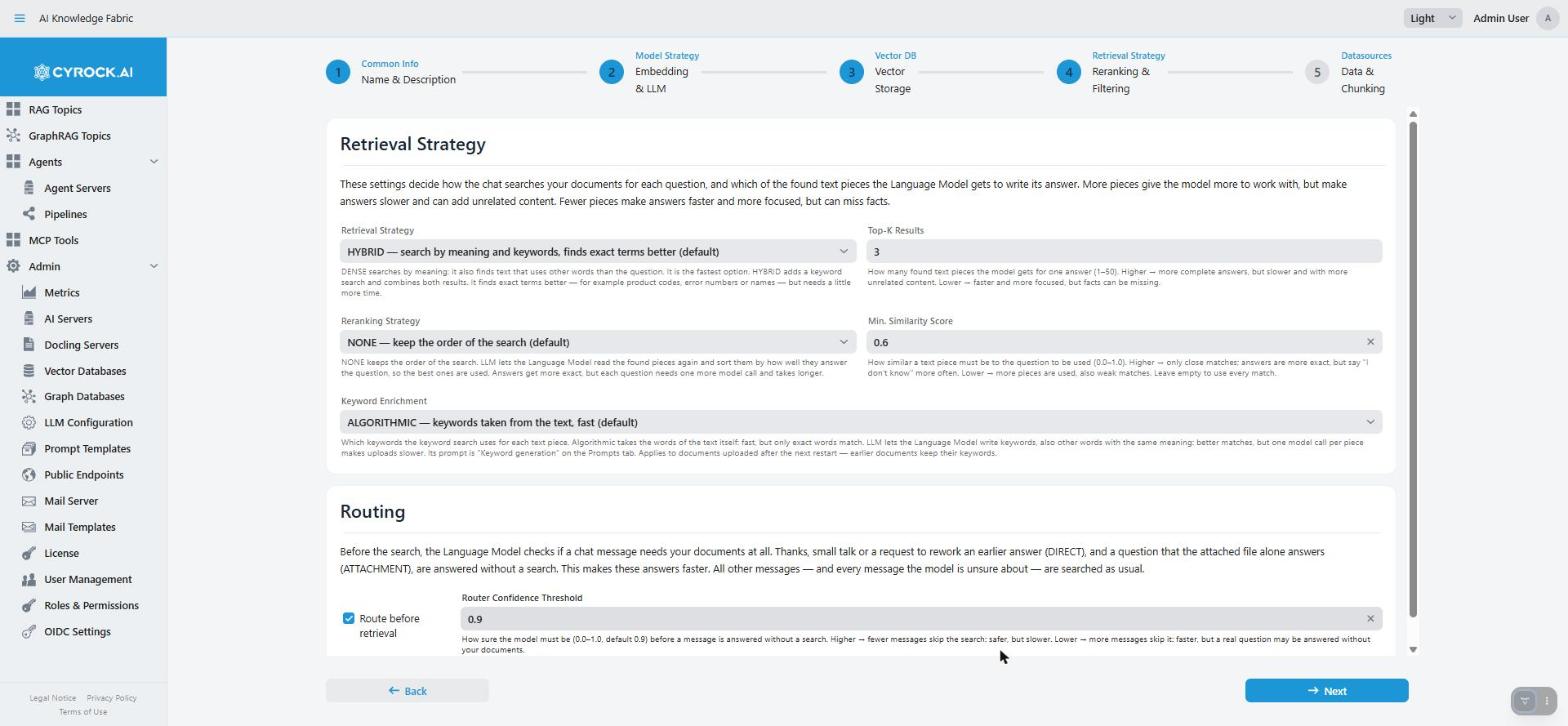 Step 4: retrieval strategy, Top-K, reranking strategy and minimum similarity score